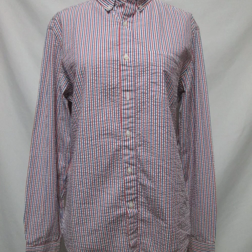 J Crew Vintage Seersucker button down collar shirt Men Cotton Size Sz Medium Md